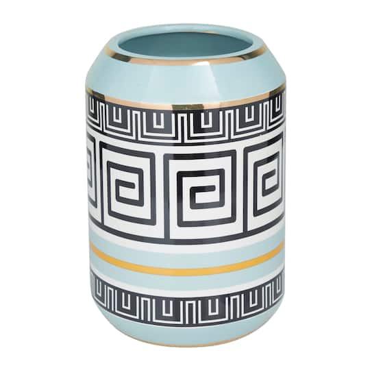 Teal Stoneware Modern Vase, 11" x 8" x 8"